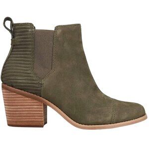 TOMS Everly Chelsea Women's Leather Suede Bootie Green Olive Size 6.5